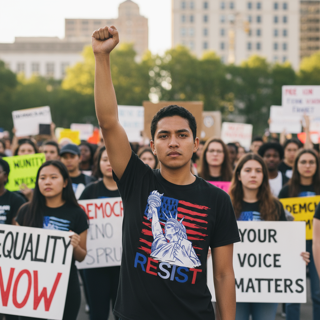 Activist T-Shirt Resist Anti Trump Human Rights Protest Save Democracy, Liberal Democrat Fashion Gifts, No Kings Apparel