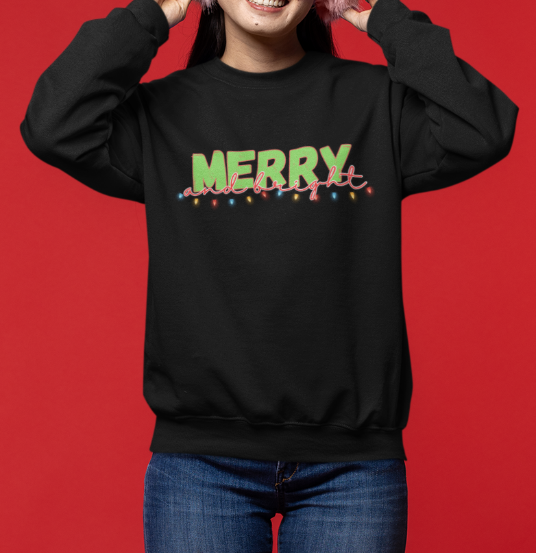 Merry and Bright Sweatshirt, Christmas Crewneck, Cozy Winter Jumper, Holiday Pullover, Festive Top, Trending Design Christmas Gifts, Retro Vintage Christmas