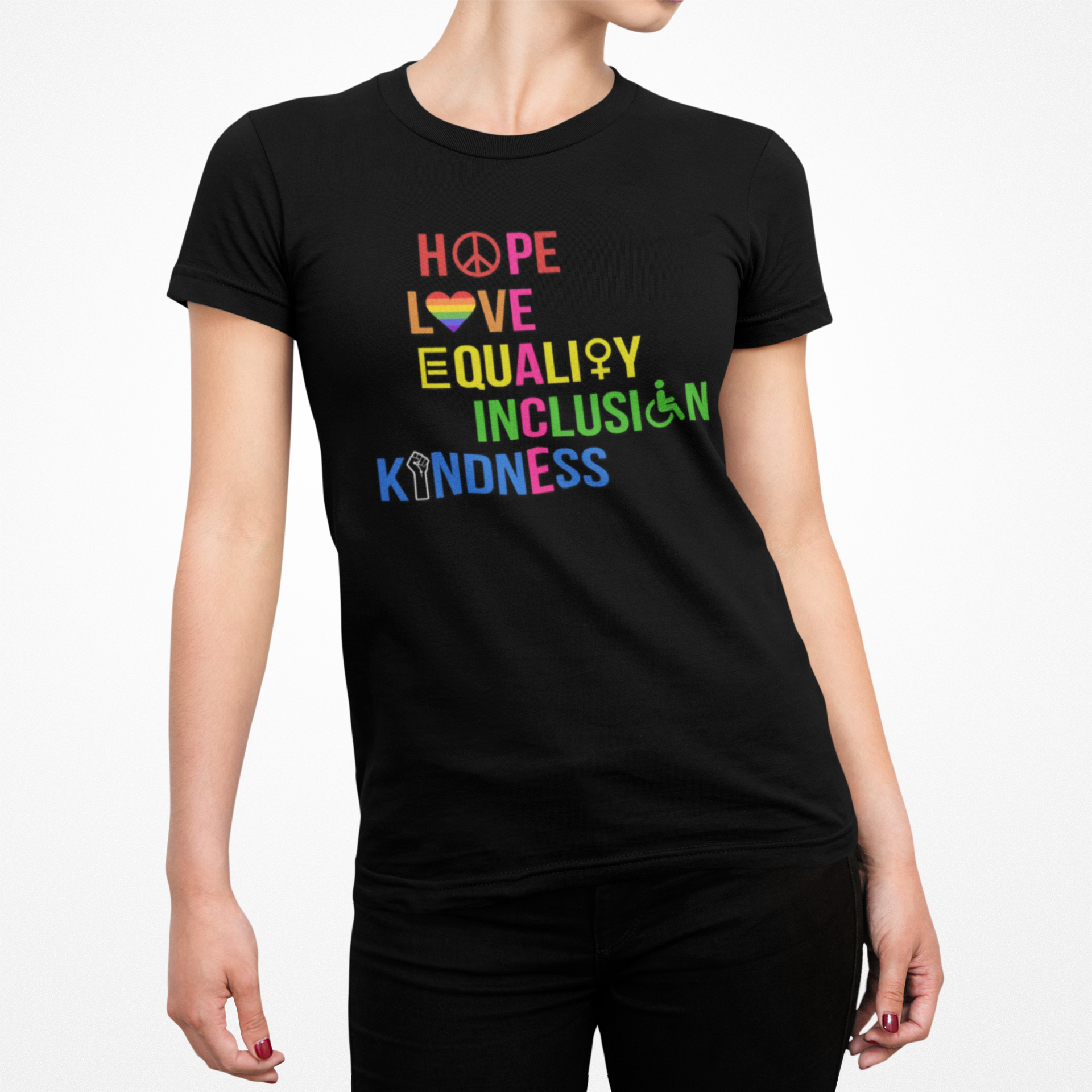 Hope Love Equality Inclusion Kindness Unisex T-Shirt, Anti Trump Tee, Activist Shirt, Protest Top, Social Justice Apparel Trending Liberal Gifts