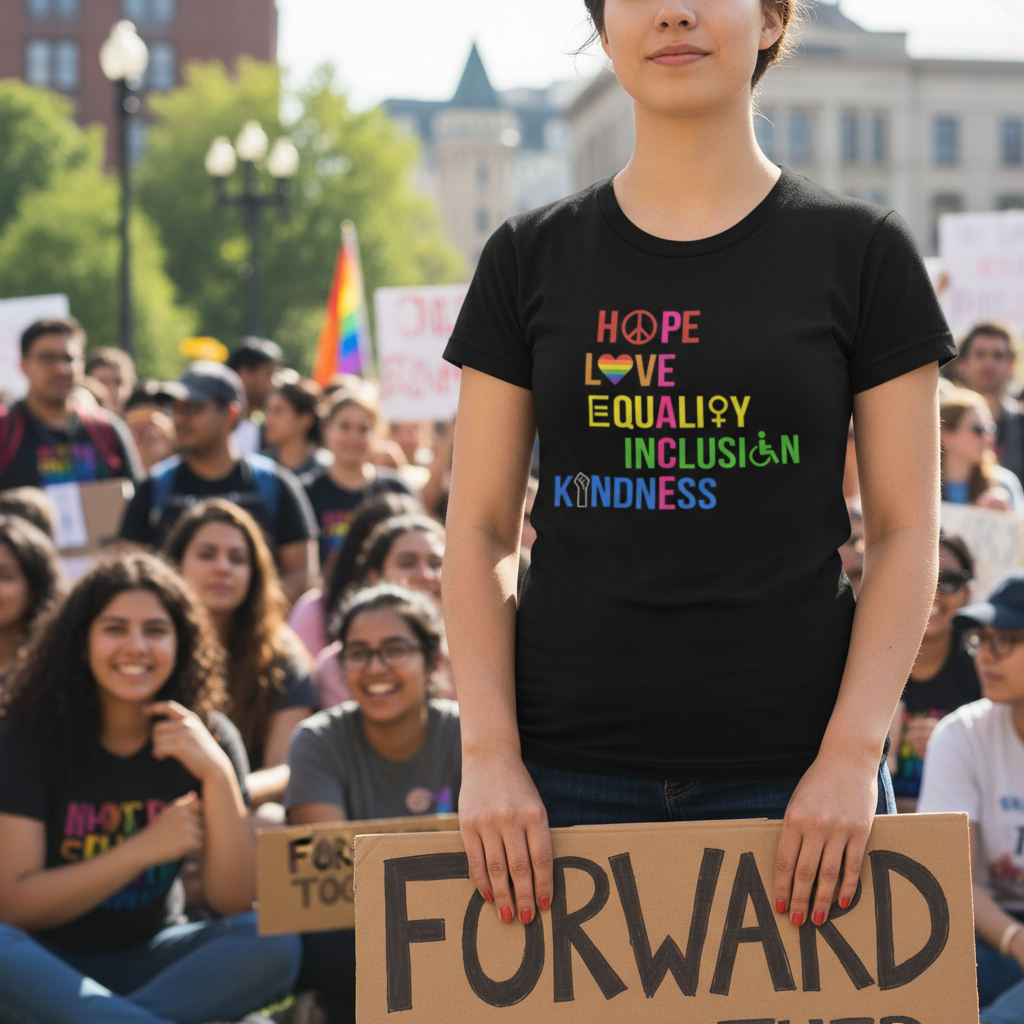 Hope Love Equality Inclusion Kindness Unisex T-Shirt, Anti Trump Tee, Activist Shirt, Protest Top, Social Justice Apparel Trending Liberal Gifts