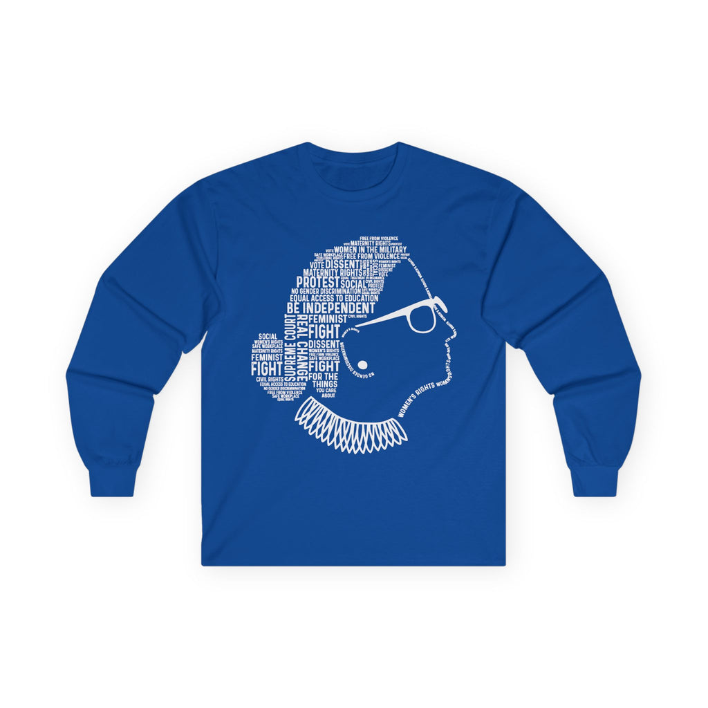 Ruth Bader Ginsburg Text Portrait Long Sleeve Tee, Human Rights Activists Protest Shirt, Powerful Message Bold Statement