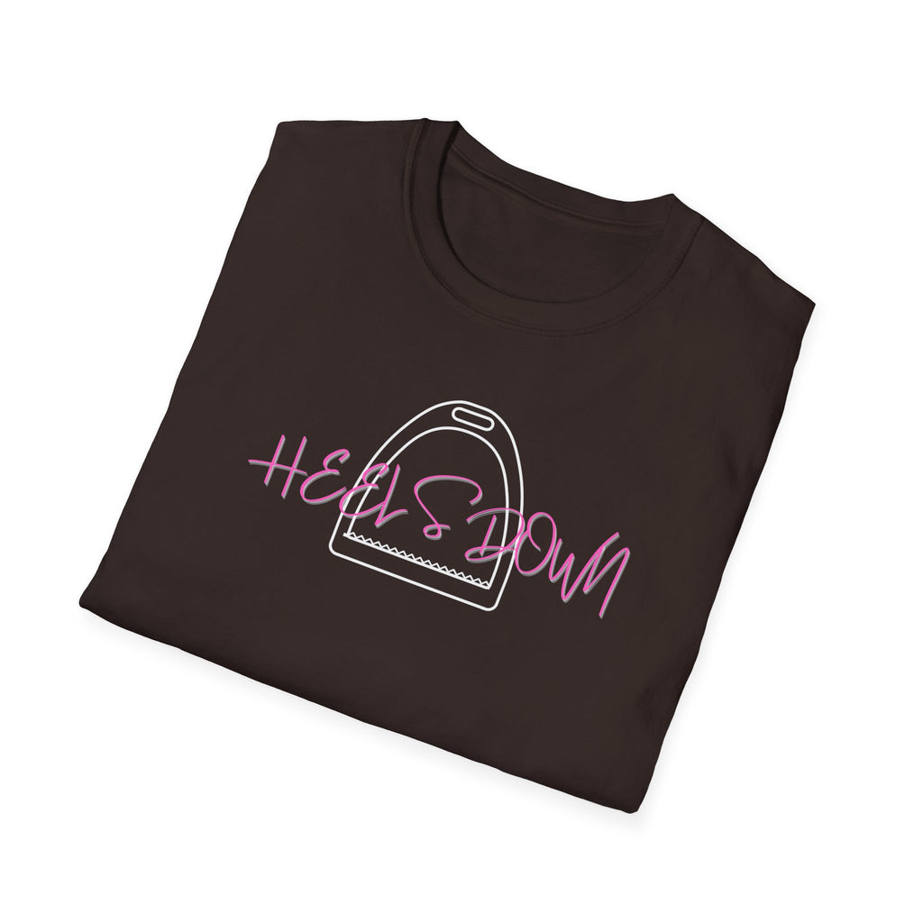 Heels Down T‑Shirt — Retro Equestrian Graphic Tee Gift for Horse Lover