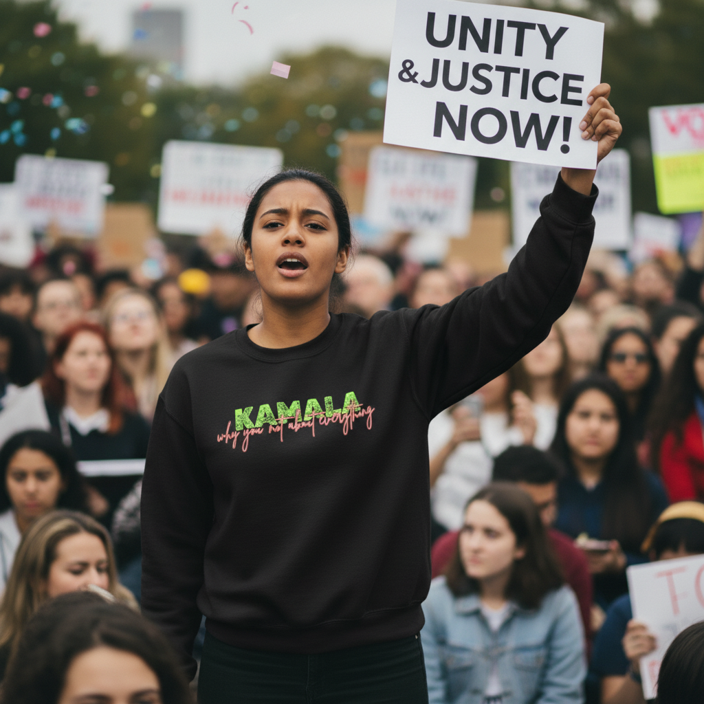 Black sweatshirt with 'Kamala was right about everything' text on a white background