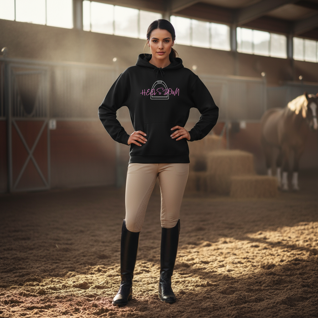 Equestrian Hoodie - Heels Down, Horse Lovers Gift, Trendy Design Hunter Jumper Dressage Cross Country Apparel