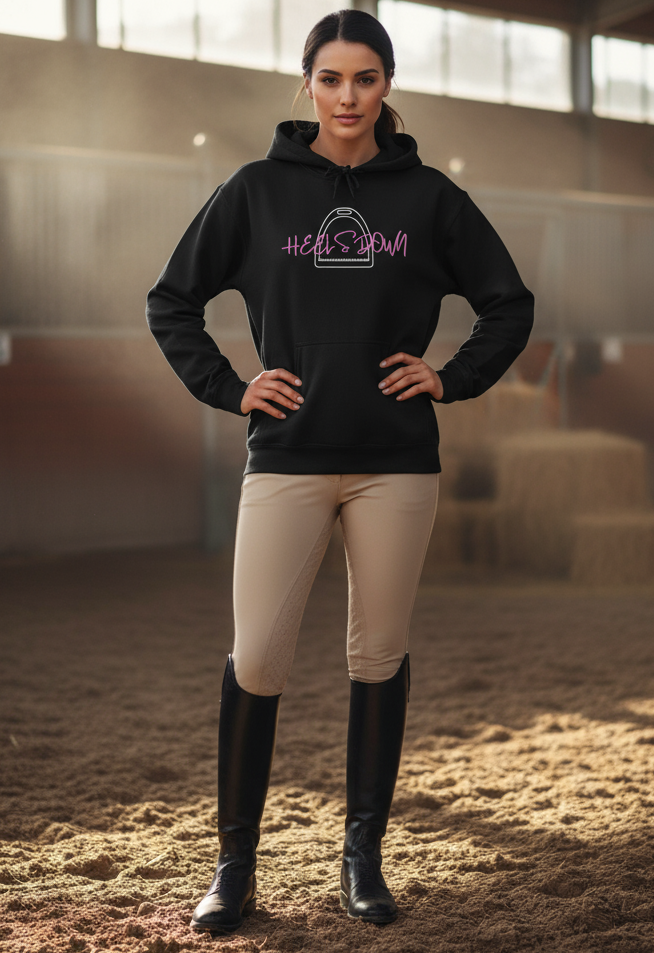 Equestrian Hoodie - Heels Down, Horse Lovers Gift, Trendy Design Hunter Jumper Dressage Cross Country Apparel