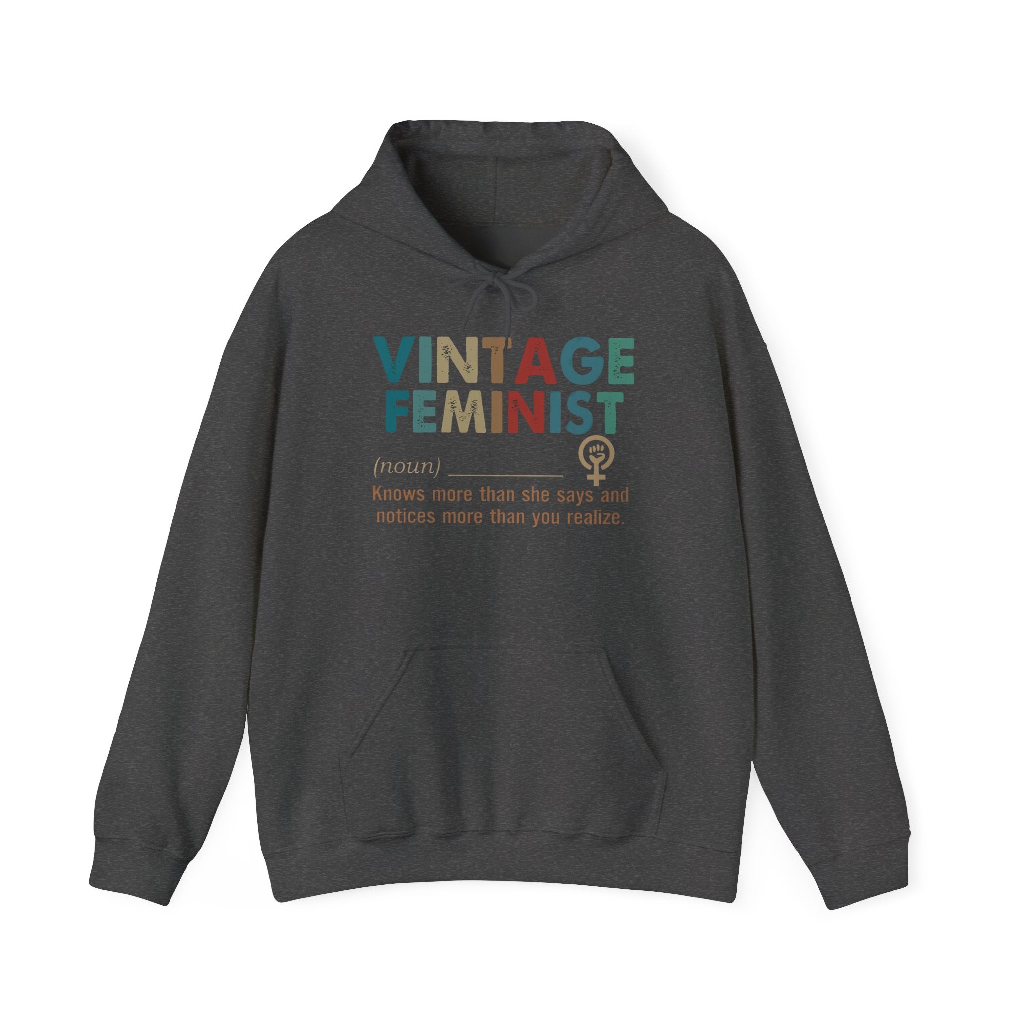 Vintage Feminist Hoodie — Retro Rainbow Typography "Vintage Feminist (noun)" Sweatshirt - Human Rights Activists