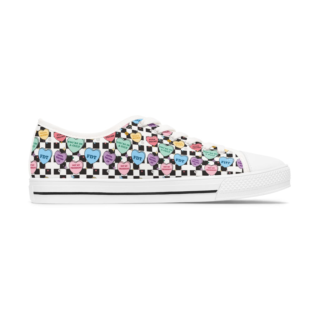 Activist Checkered Anti Trump Women's Low Top Sneakers, Bright Colored Hearts, Political Activists, Protest Shoes, Statement Sneakers, Activist
