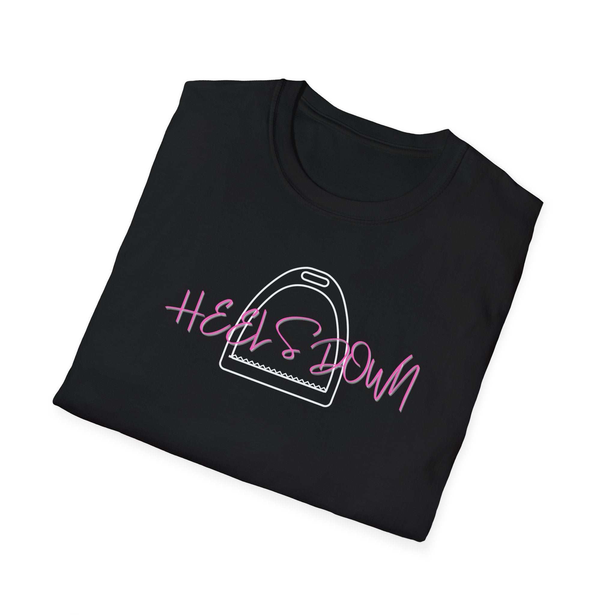 Heels Down T‑Shirt — Retro Equestrian Graphic Tee Gift for Horse Lover