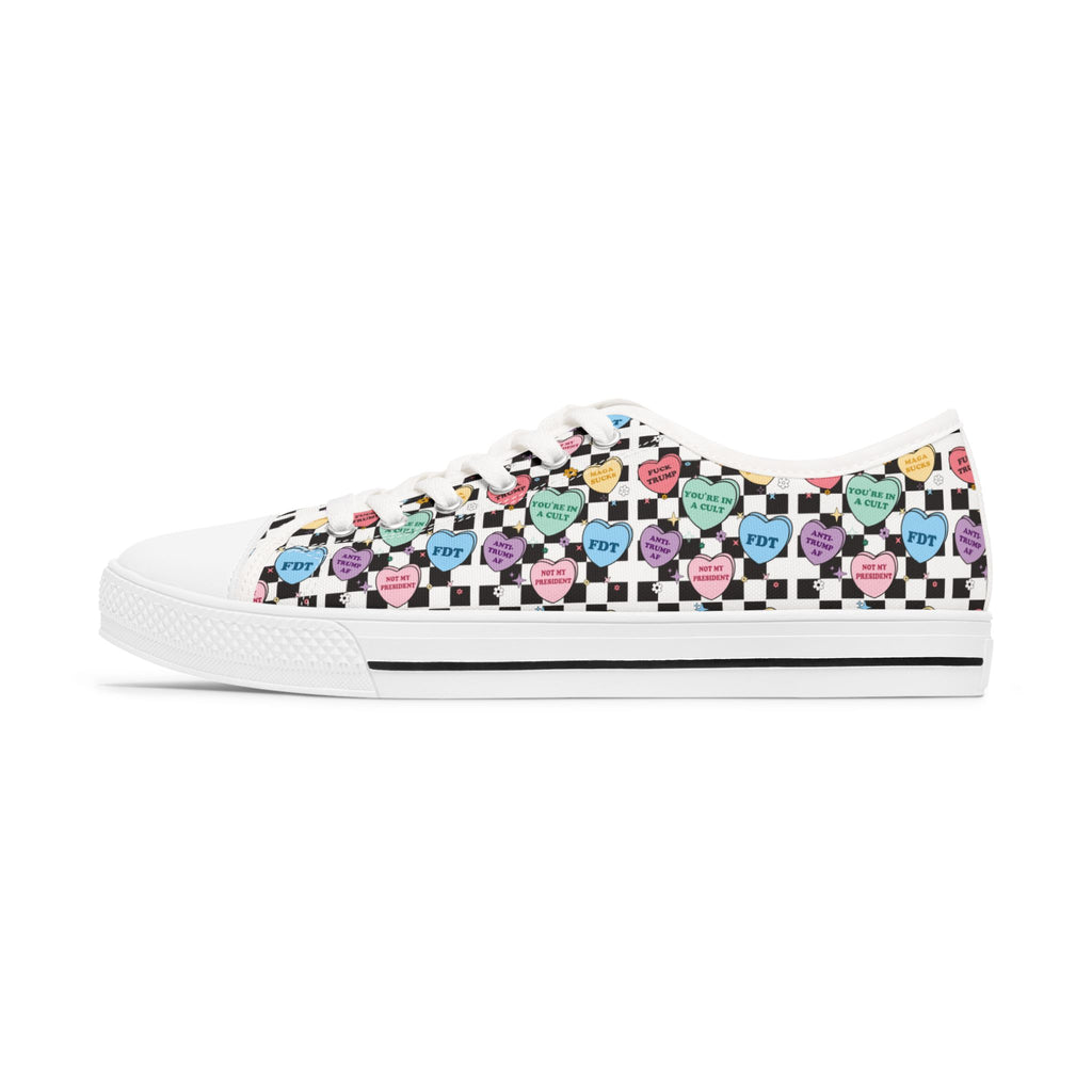 Activist Checkered Anti Trump Women's Low Top Sneakers, Bright Colored Hearts, Political Activists, Protest Shoes, Statement Sneakers, Activist