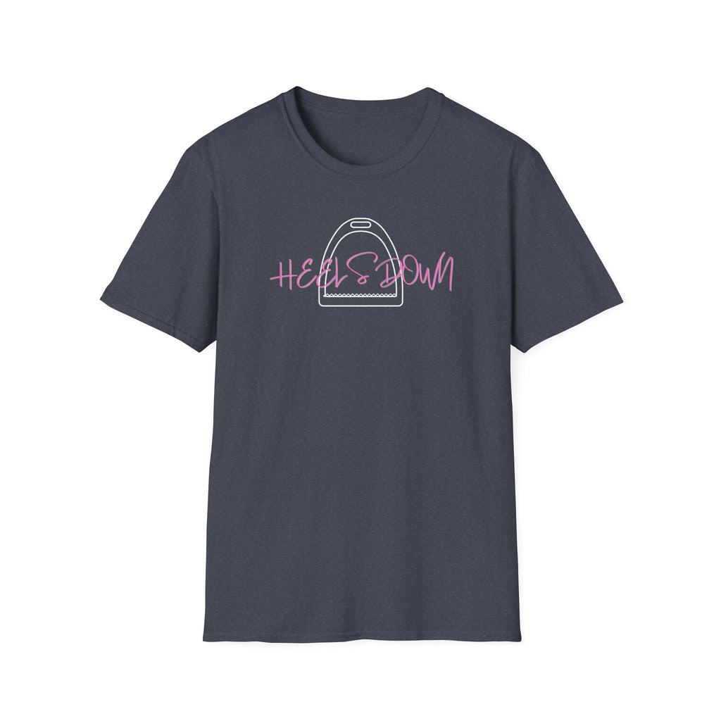 Heels Down T‑Shirt — Retro Equestrian Graphic Tee Gift for Horse Lover