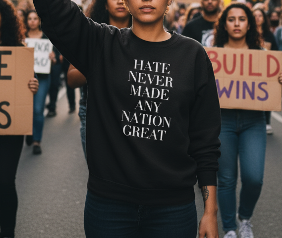 Hate Never Made Any Nation Great Sweatshirt, Protest Anti Trump Shirt