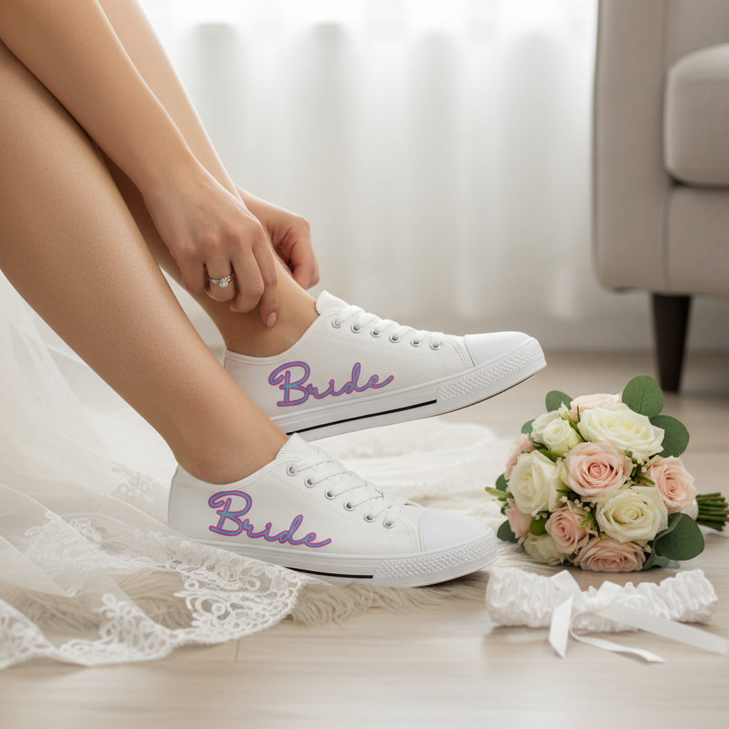 Bride Low Top Sneakers, Wedding Shower Gifts, Bachelorette Party Shoes, Gift for the Bride, Women's Wedding Sneakers, Wedding Gift Ideas