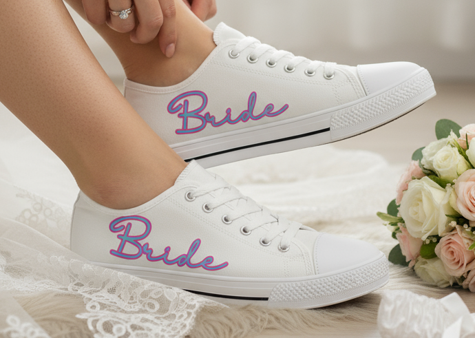 Bride Low Top Sneakers, Wedding Shower Gifts, Bachelorette Party Shoes, Gift for the Bride, Women's Wedding Sneakers, Wedding Gift Ideas