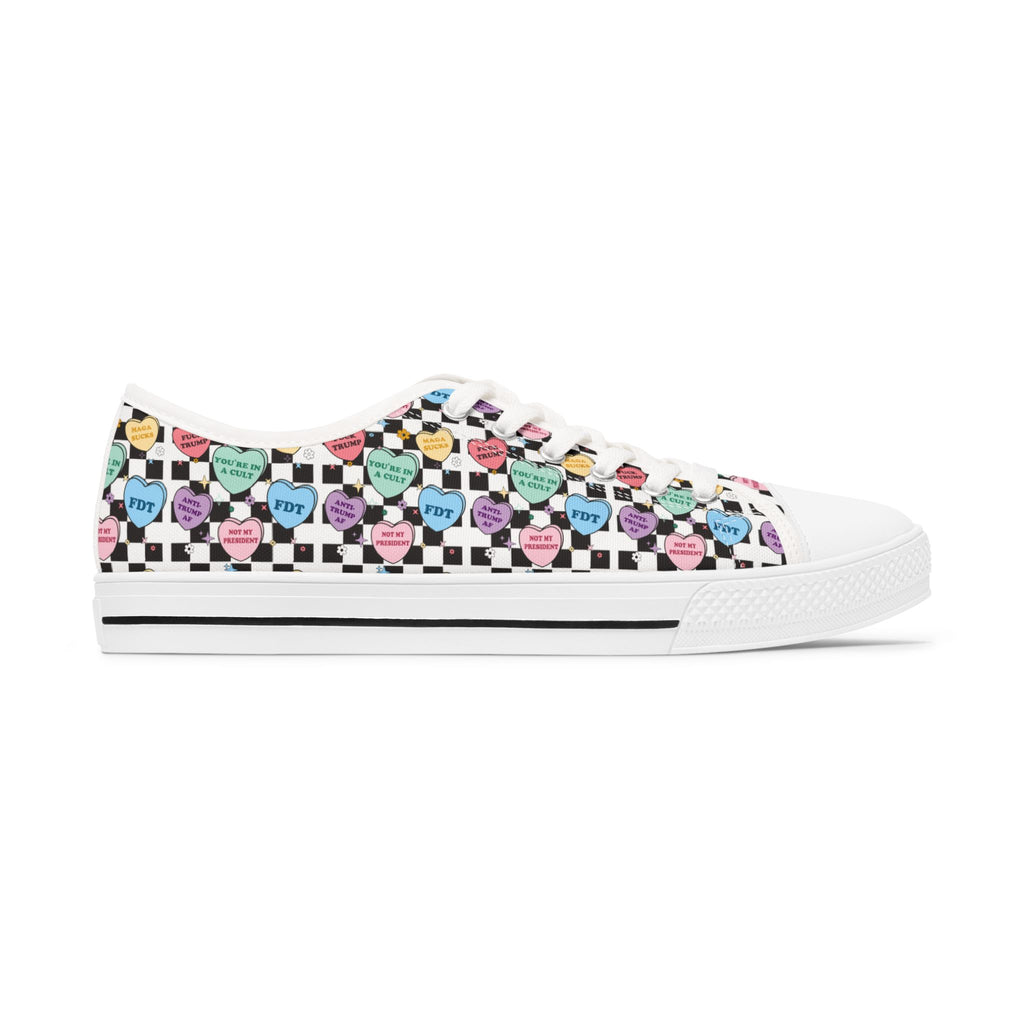 Activist Checkered Anti Trump Women's Low Top Sneakers, Bright Colored Hearts, Political Activists, Protest Shoes, Statement Sneakers, Activist