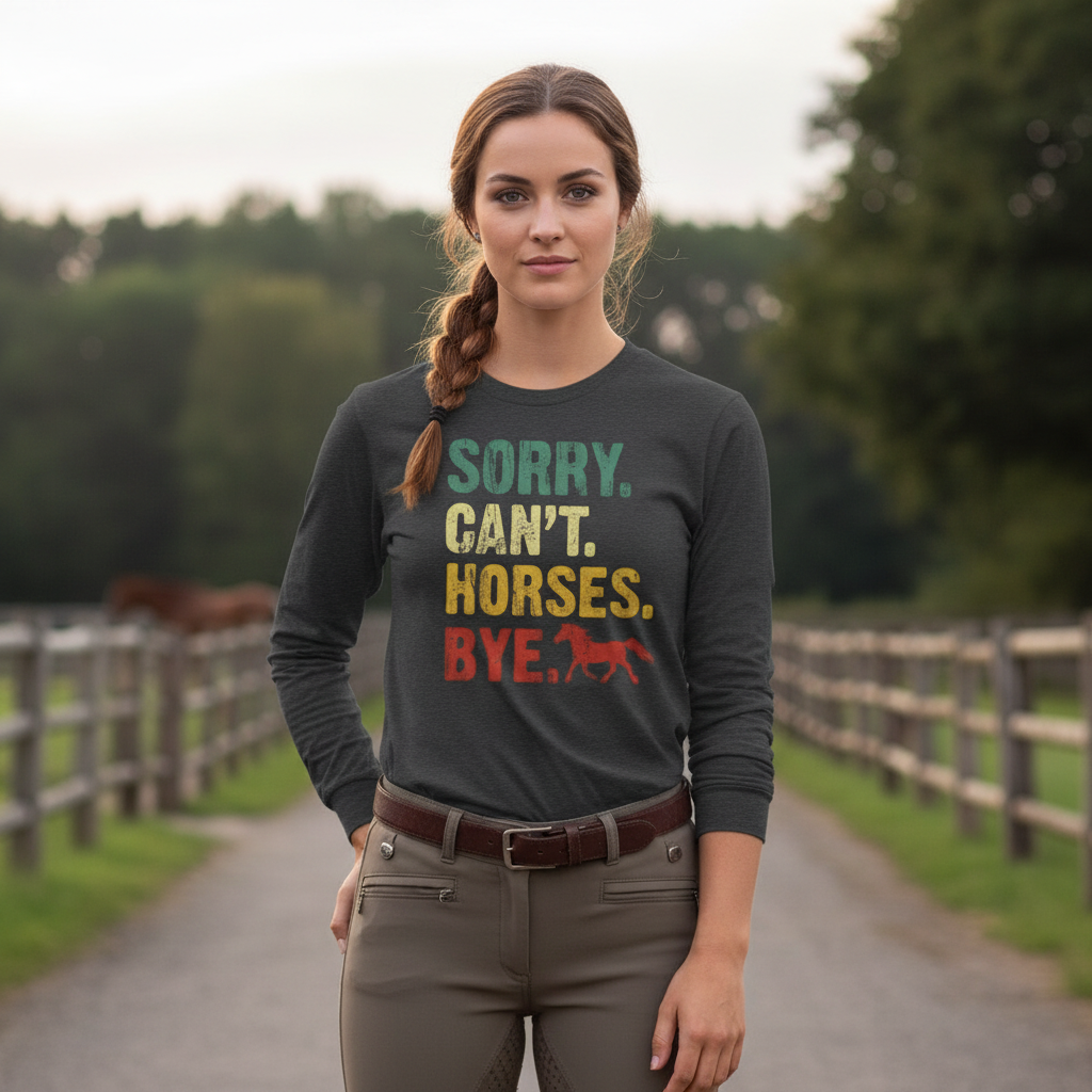 Equestrian woman wearing a retro vintage horse shirt