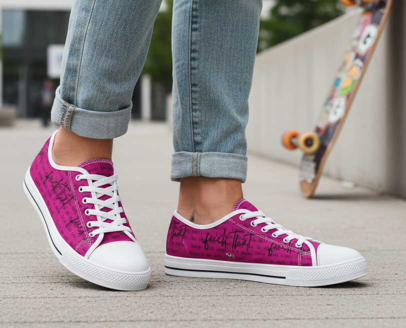 Funny Sarcasm Women's Sneakers, Hot Pink Trendy Design Font, Gifts for Her, Sarcastic Shoes, Bold Colorful Footwear, F That Inspirational Apparel Motivational Footwear