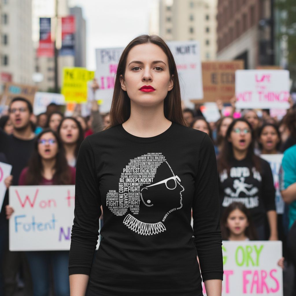 Ruth Bader Ginsburg Text Portrait Long Sleeve Tee, Human Rights Activists Protest Shirt, Powerful Message Bold Statement