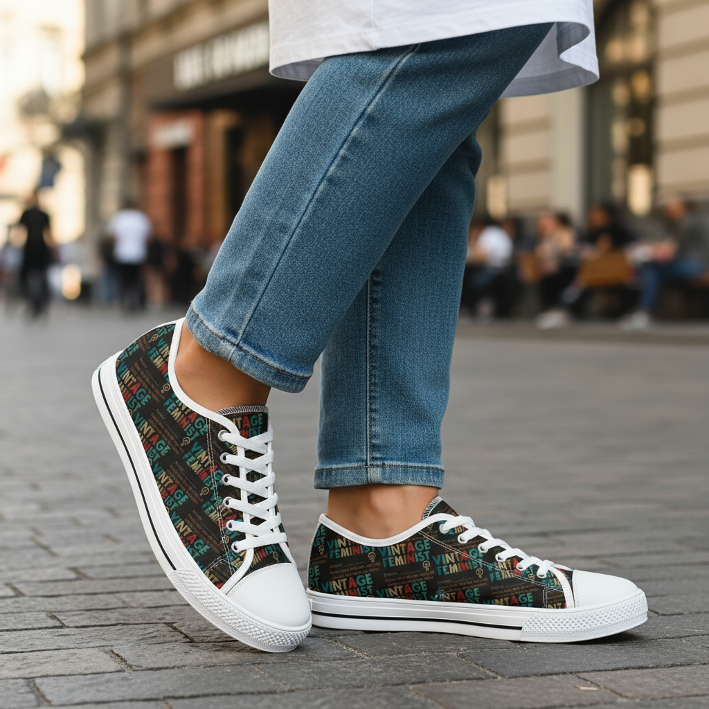 Low Top Sneakers, Vintage Feminist Retro Design. Women's Rights Activist Shoe, Retro Vintage Shoes, Feminism Sneakers, Women's Empowerment