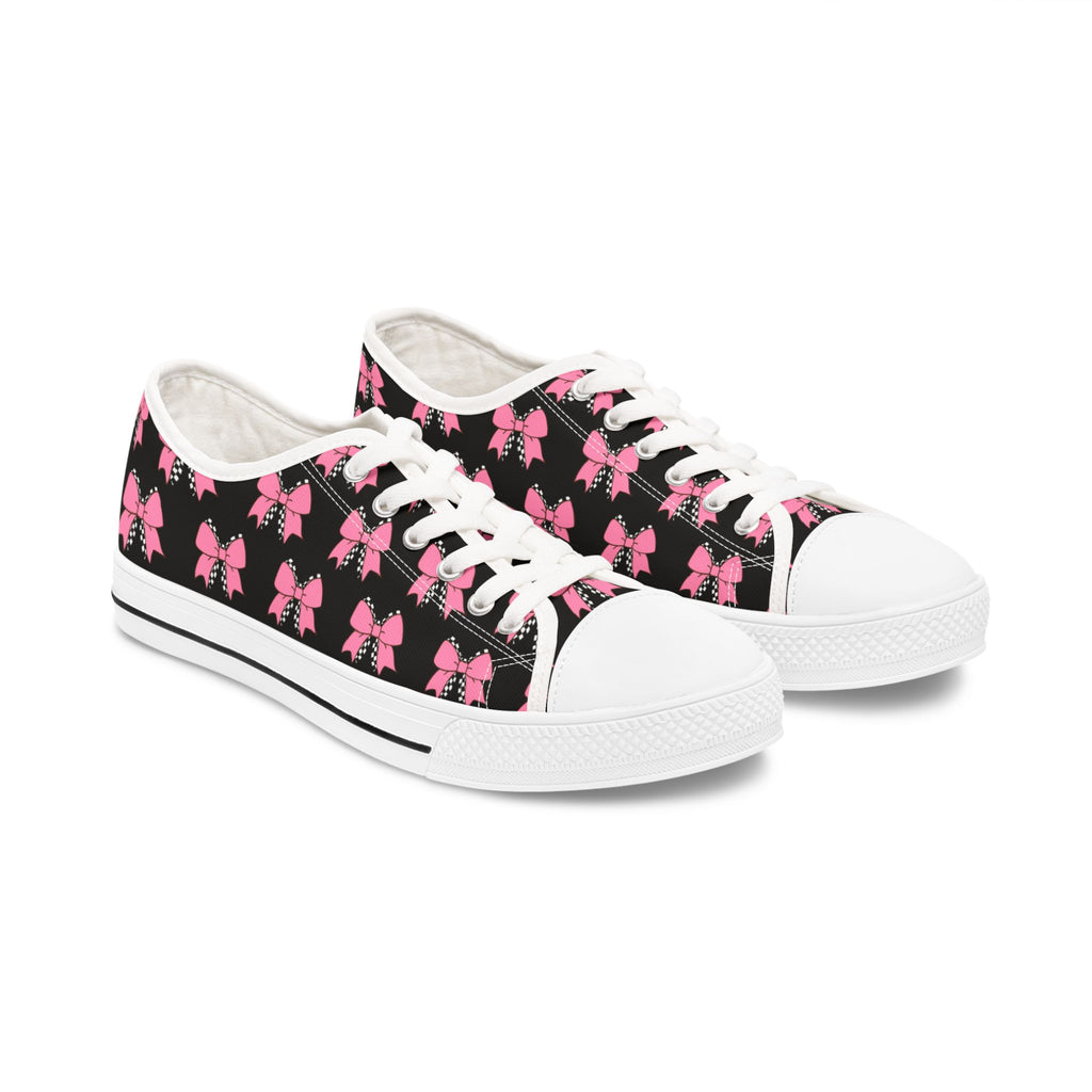 Sneakers, Pink Bows with Black and White Checkered Bow, Viral Trending Design, Women's Shoes, Low Top Trainers, Fashion Footwear, Stylish