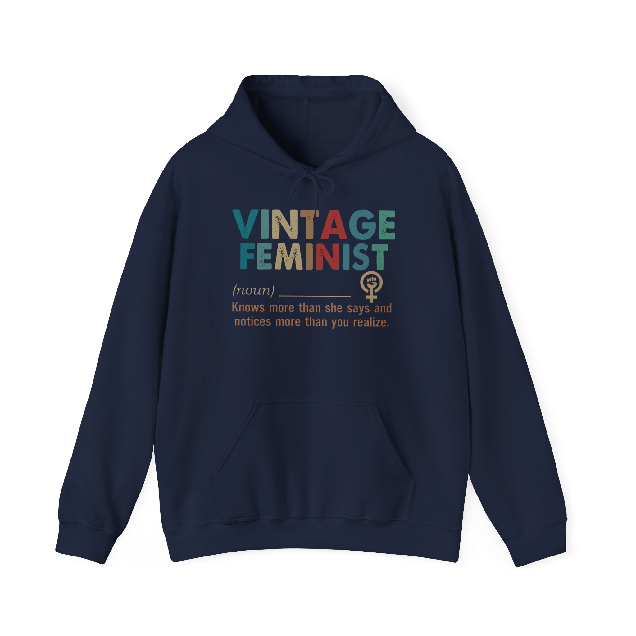 Vintage Feminist Hoodie — Retro Rainbow Typography "Vintage Feminist (noun)" Sweatshirt - Human Rights Activists