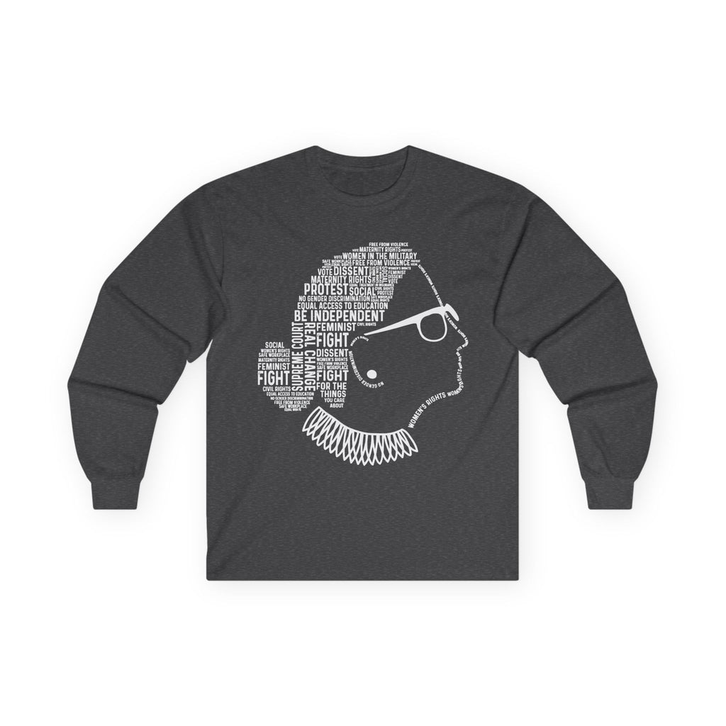Ruth Bader Ginsburg Text Portrait Long Sleeve Tee, Human Rights Activists Protest Shirt, Powerful Message Bold Statement
