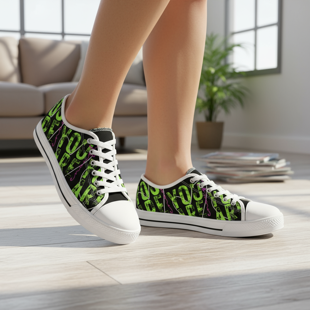 Empowering Women's Low Top Sneakers, Motivational Shoes for Her, Inspirational Athletic Footwear, Bright Colors, Positive Vibes