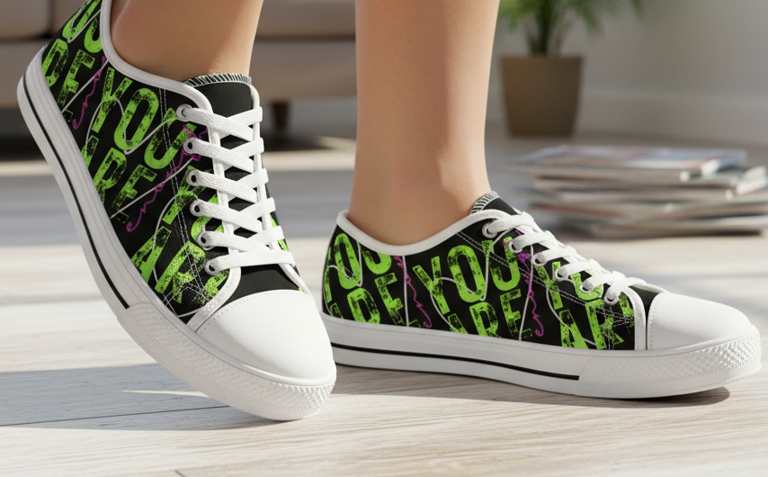 Empowering Women's Low Top Sneakers, Motivational Shoes for Her, Inspirational Athletic Footwear, Bright Colors, Positive Vibes