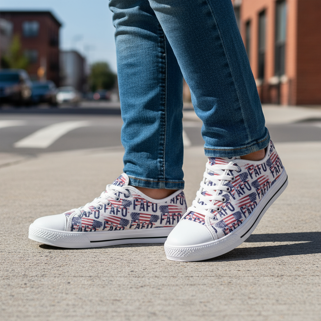 Political Rights Activists Women's Sneakers, FAFO, Anti Trump, Vintage American Flag, Activist Shoes, Protester Footwear Liberal Fashion, Anti Trump Apparel Chucks