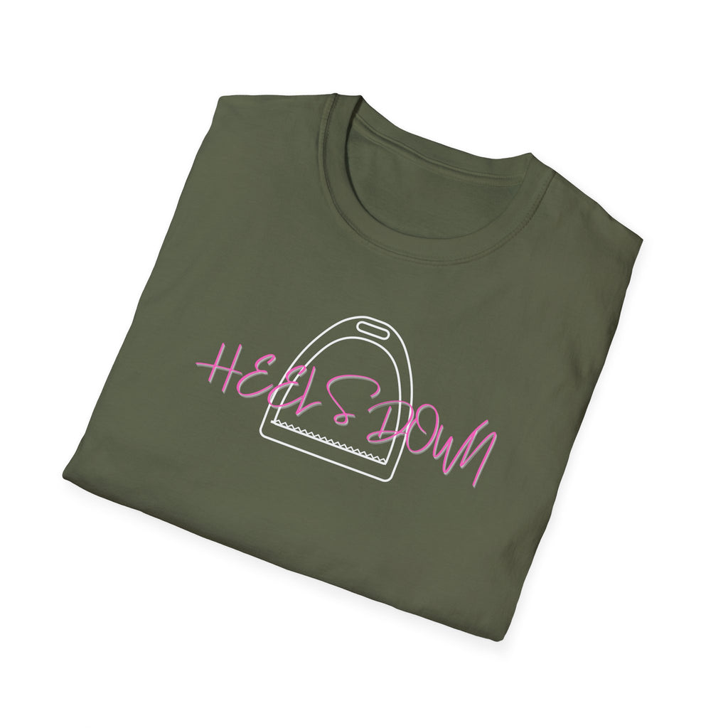 Heels Down T‑Shirt — Retro Equestrian Graphic Tee Gift for Horse Lover