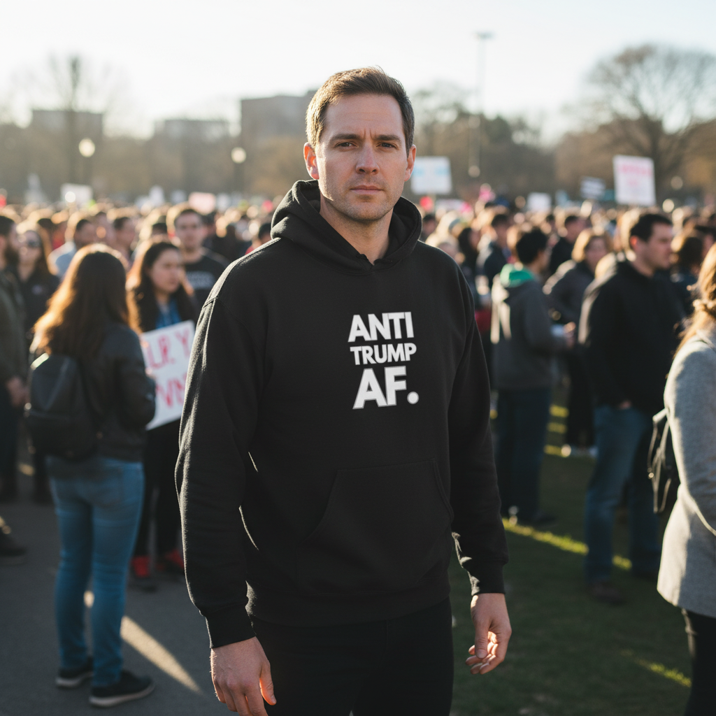 Black hoodie with "Anti Trump AF" 