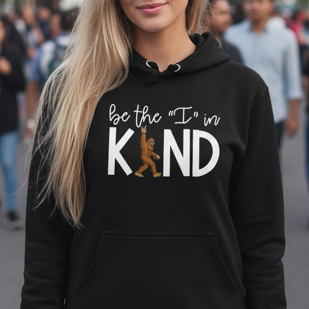 Be the 'I' in KIND Hoodie — Positive Message Sweatshirt with Walking Figure, Human Rights Activists Inspirational Hoodie