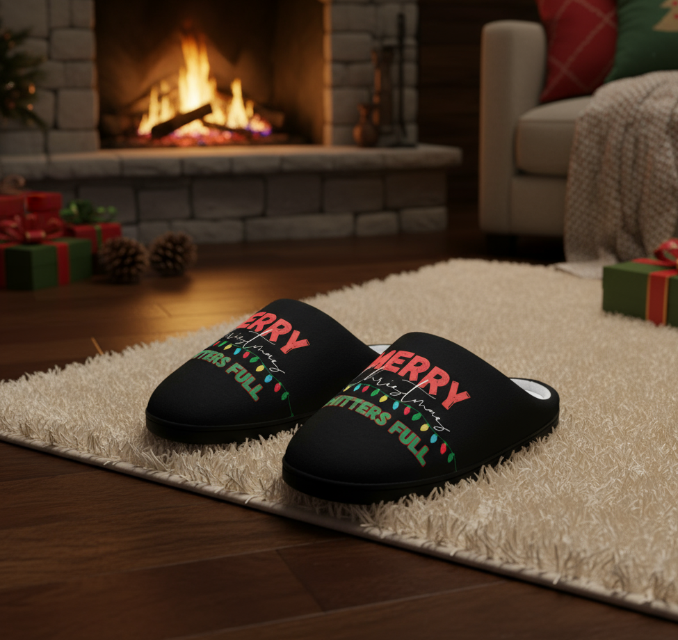 Funny Christmas Slippers, Women's Indoor Slippers, Christmas Vacation Movie Quotes 'Shitters Full', Holiday House Shoes, Comfy Winter